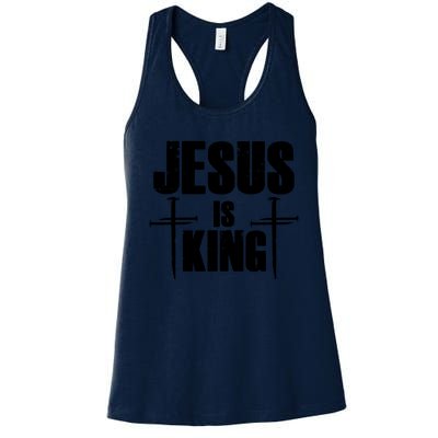 Jesus Is King 3 Nails Cross Christian Catholic Redeemed Collection Women's Racerback Tank