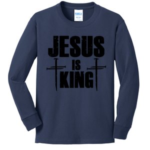 Jesus Is King 3 Nails Cross Christian Catholic Redeemed Collection Kids Long Sleeve Shirt