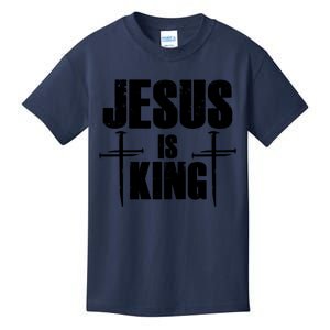 Jesus Is King 3 Nails Cross Christian Catholic Redeemed Collection Kids T-Shirt