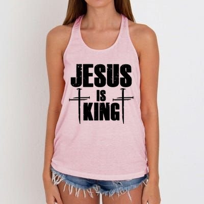 Jesus Is King 3 Nails Cross Christian Catholic Redeemed Collection Women's Knotted Racerback Tank