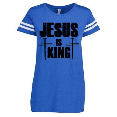 Jesus Is King 3 Nails Cross Christian Catholic Redeemed Collection Enza Ladies Jersey Football T-Shirt