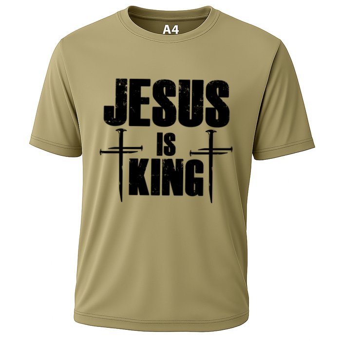 Jesus Is King 3 Nails Cross Christian Catholic Redeemed Collection Cooling Performance Crew T-Shirt