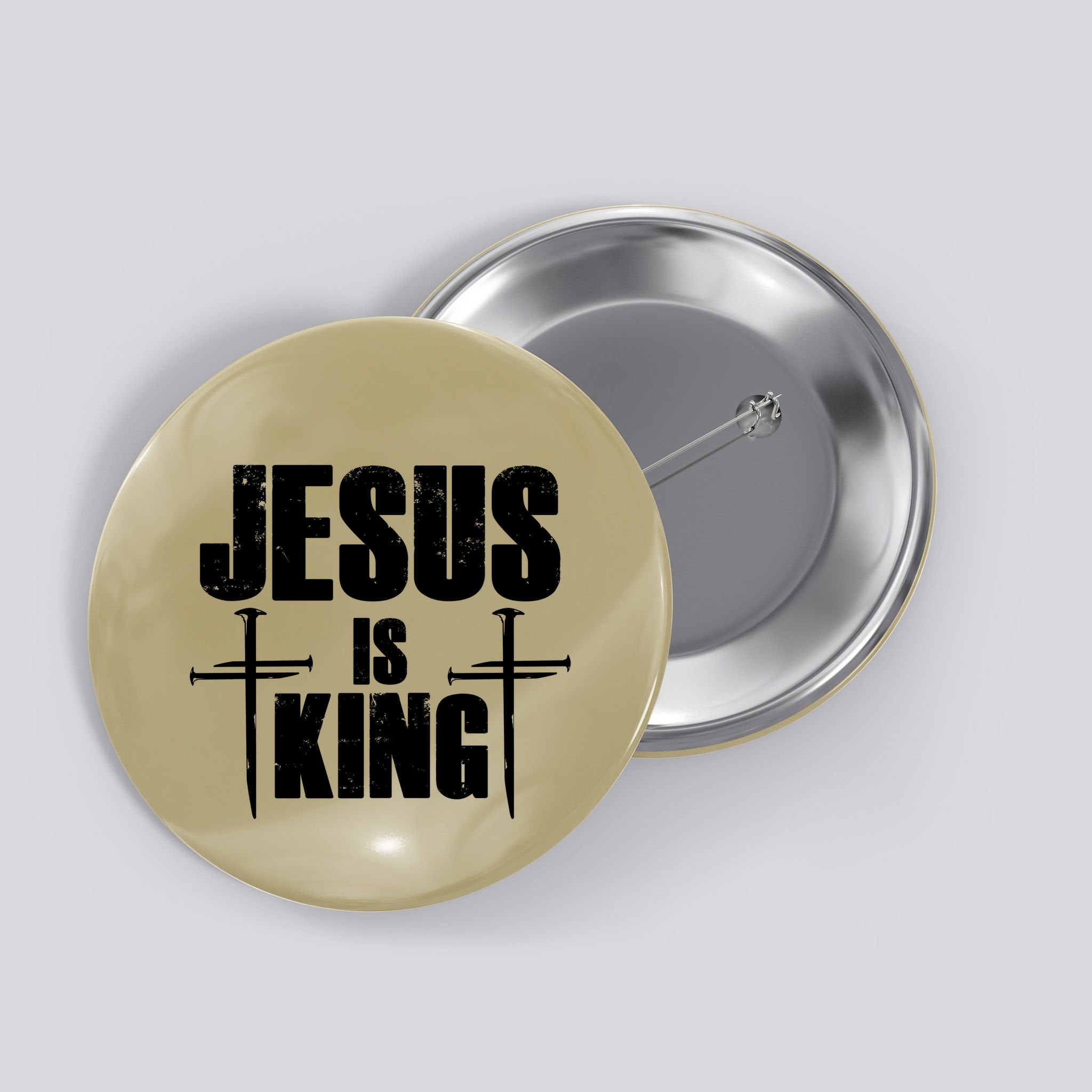 Jesus Is King 3 Nails Cross Christian Catholic Redeemed Collection Button