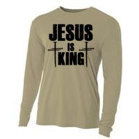 Jesus Is King 3 Nails Cross Christian Catholic Redeemed Collection Cooling Performance Long Sleeve Crew