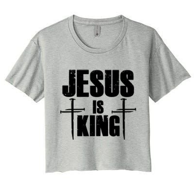 Jesus Is King 3 Nails Cross Christian Catholic Redeemed Collection Women's Crop Top Tee