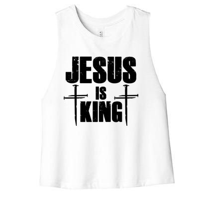 Jesus Is King 3 Nails Cross Christian Catholic Redeemed Collection Women's Racerback Cropped Tank