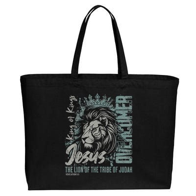 Jesus Is King Lion Of Judah Bible Faith Graphic Christian Cotton Canvas Jumbo Tote