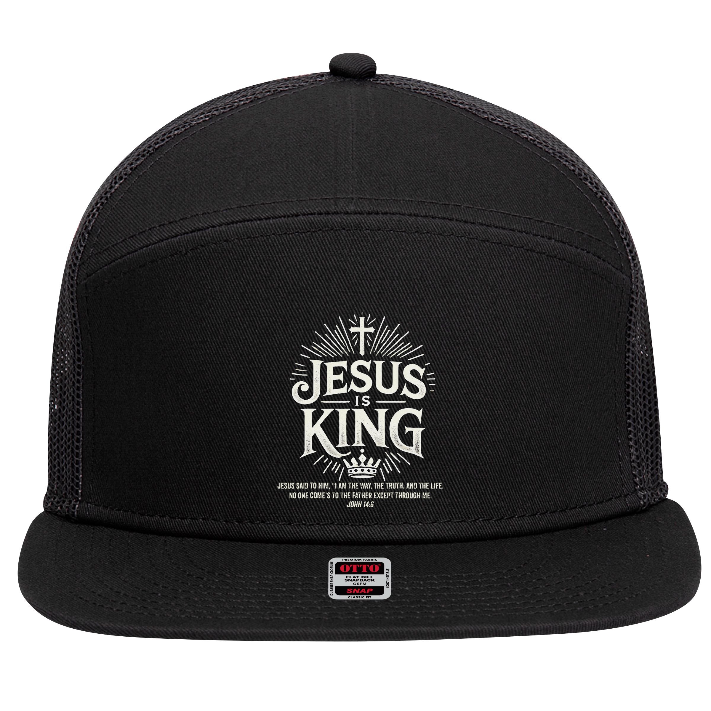 Jesus Is King Christian John 146 Bible Verse 7 Panel Mesh Trucker Snapback Hat