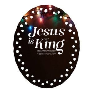 Jesus Is King On His Robe At His Thigh Was Writen Ceramic Oval Ornament