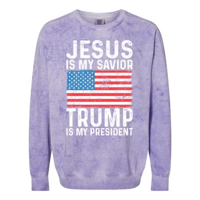 Jesus Is My Savior Trump Is My President Usa Flag Cute Gift Colorblast Crewneck Sweatshirt