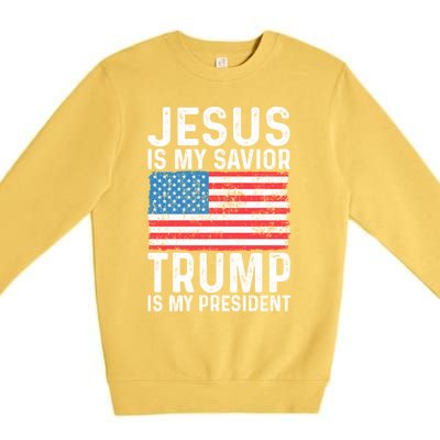 Jesus Is My Savior Trump Is My President Usa Flag Cute Gift Premium Crewneck Sweatshirt