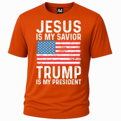 Jesus Is My Savior Trump Is My President Usa Flag Cute Gift Cooling Performance Crew T-Shirt