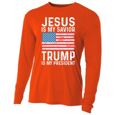 Jesus Is My Savior Trump Is My President Usa Flag Cute Gift Cooling Performance Long Sleeve Crew