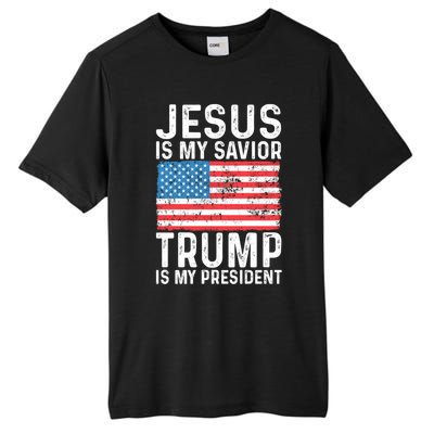 Jesus Is My Savior Trump Is My President Usa Flag Cute Gift Tall Fusion ChromaSoft Performance T-Shirt