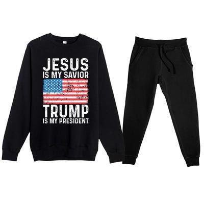 Jesus Is My Savior Trump Is My President Usa Flag Cute Gift Premium Crewneck Sweatsuit Set