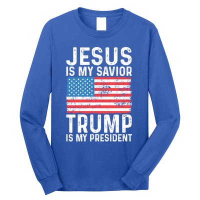 Jesus Is My Savior Trump Is My President Usa Flag Cute Gift Long Sleeve Shirt