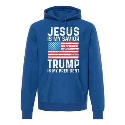 Jesus Is My Savior Trump Is My President Usa Flag Cute Gift Premium Hoodie