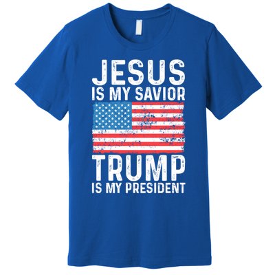 Jesus Is My Savior Trump Is My President Usa Flag Cute Gift Premium T-Shirt