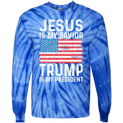 Jesus Is My Savior Trump Is My President Usa Flag Cute Gift Tie-Dye Long Sleeve Shirt