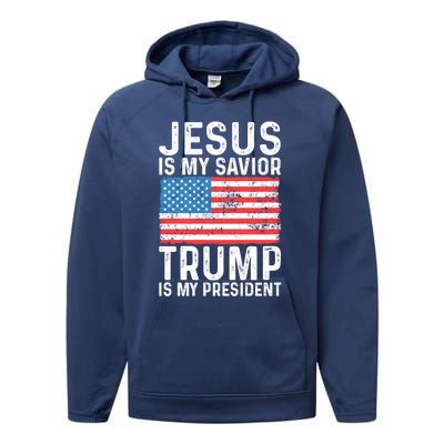 Jesus Is My Savior Trump Is My President Usa Flag Cute Gift Performance Fleece Hoodie