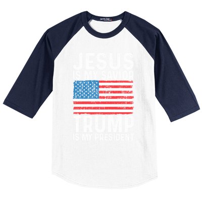 Jesus Is My Savior Trump Is My President Usa Flag Cute Gift Baseball Sleeve Shirt