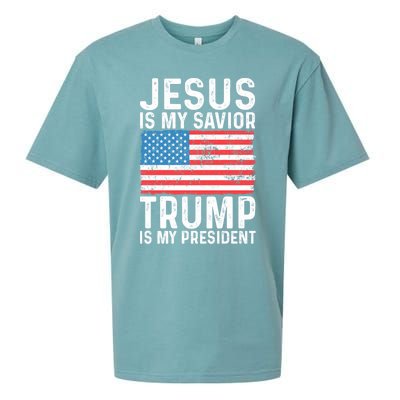 Jesus Is My Savior Trump Is My President Usa Flag Cute Gift Sueded Cloud Jersey T-Shirt