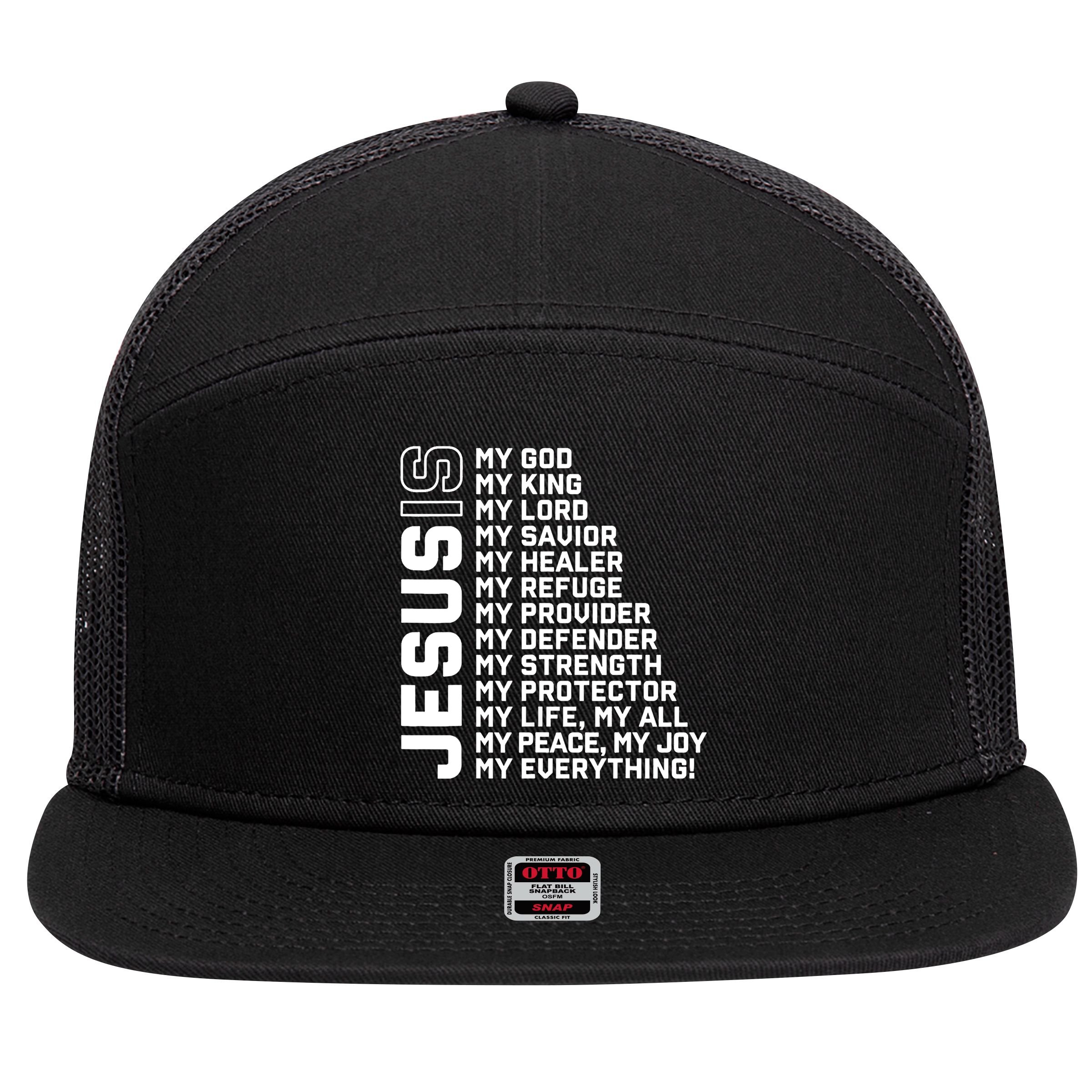 Jesus Is My God My King My Lord My Savior Christian 7 Panel Mesh Trucker Snapback Hat