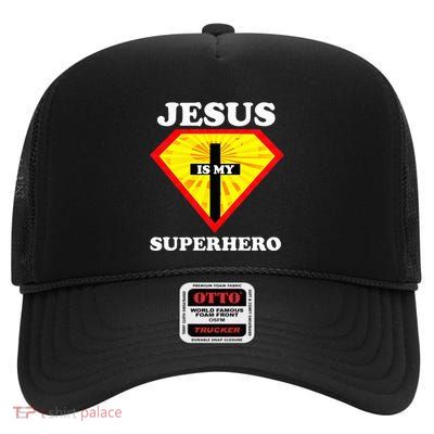 Jesus Is My Superhero Cute Powerful Christian Gift American High Crown Mesh Back Trucker Hat
