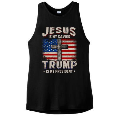 Jesus Is My Savior Trump Is My President Gift Ladies PosiCharge Tri-Blend Wicking Tank