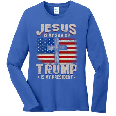 Jesus Is My Savior Trump Is My President Gift Ladies Long Sleeve Shirt