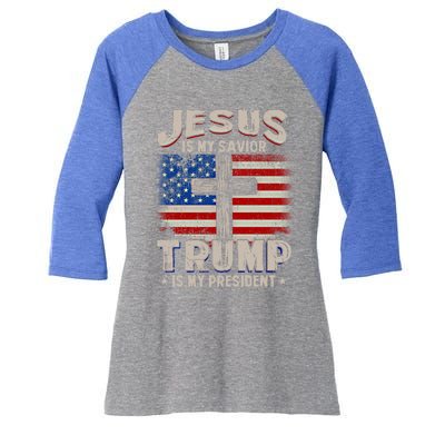 Jesus Is My Savior Trump Is My President Gift Women's Tri-Blend 3/4-Sleeve Raglan Shirt