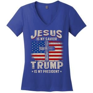 Jesus Is My Savior Trump Is My President Gift Women's V-Neck T-Shirt