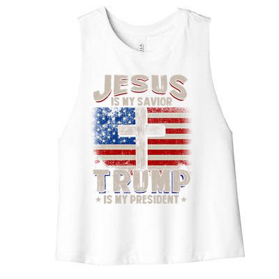 Jesus Is My Savior Trump Is My President Gift Women's Racerback Cropped Tank