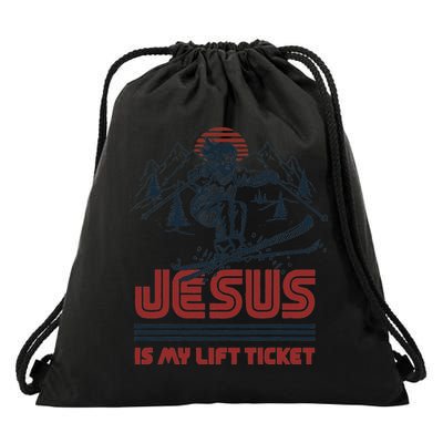 Jesus Is My Lift Ticket Drawstring Bag