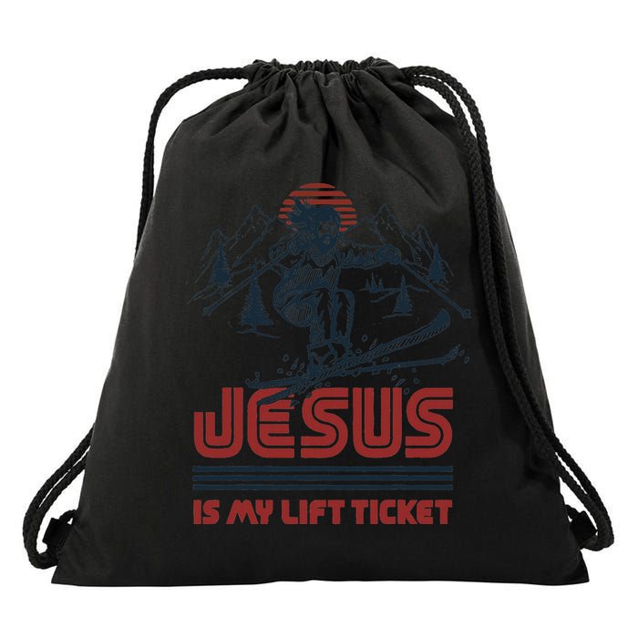 Jesus Is My Lift Ticket Drawstring Bag