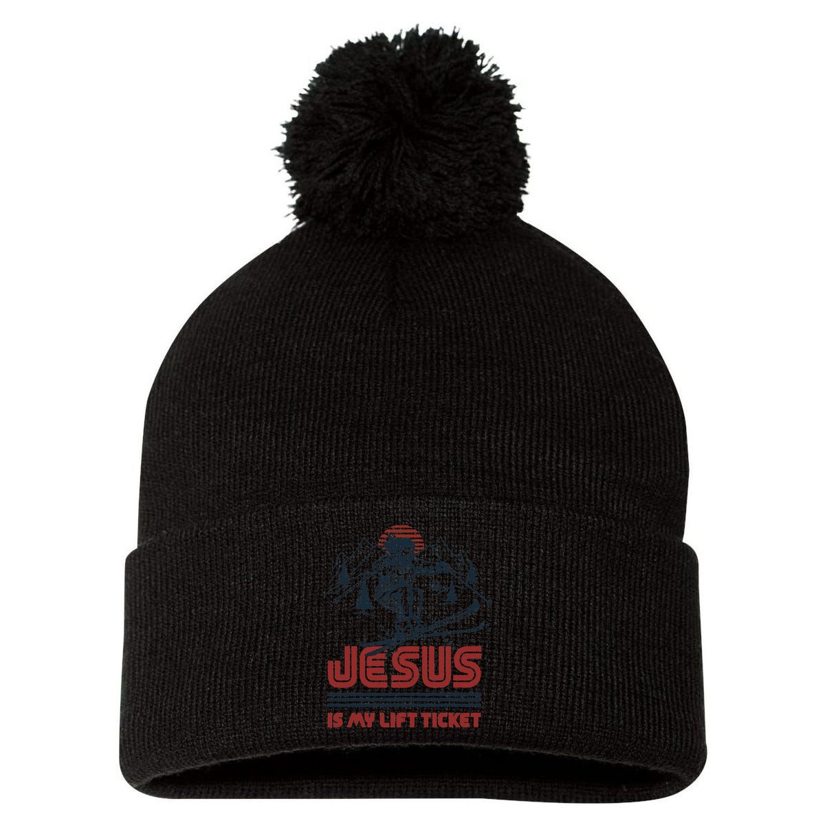 Jesus Is My Lift Ticket Pom Pom 12in Knit Beanie
