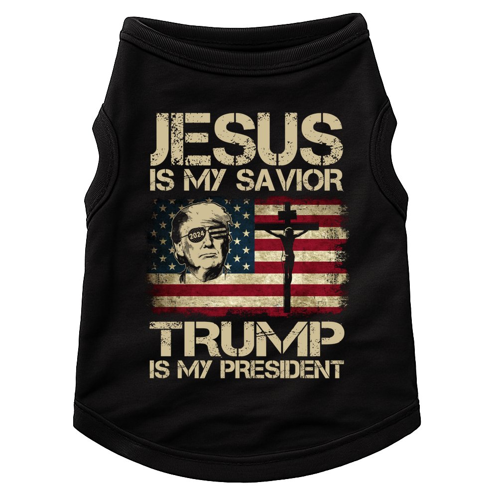 Jesus Is My Savior Trump Is My President Usa Flag Cute Gift Doggie Tank