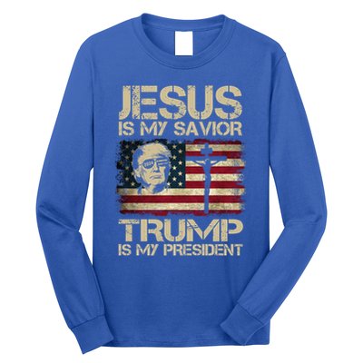 Jesus Is My Savior Trump Is My President Usa Flag Cute Gift Long Sleeve Shirt