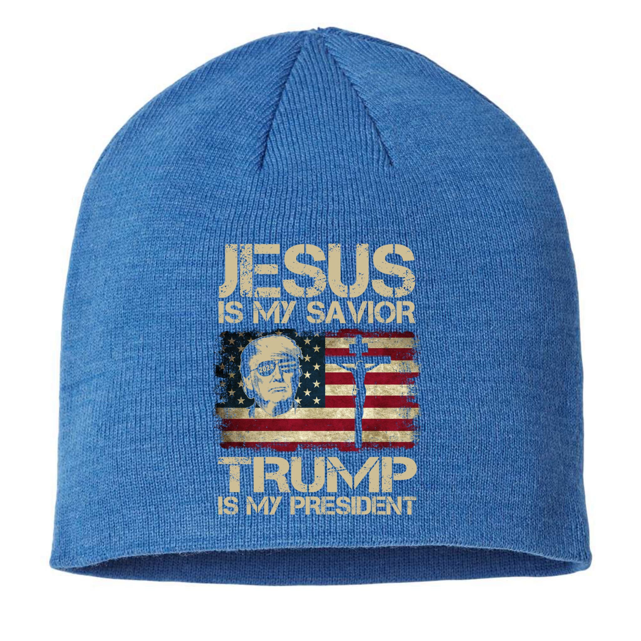 Jesus Is My Savior Trump Is My President Usa Flag Cute Gift Sustainable Beanie