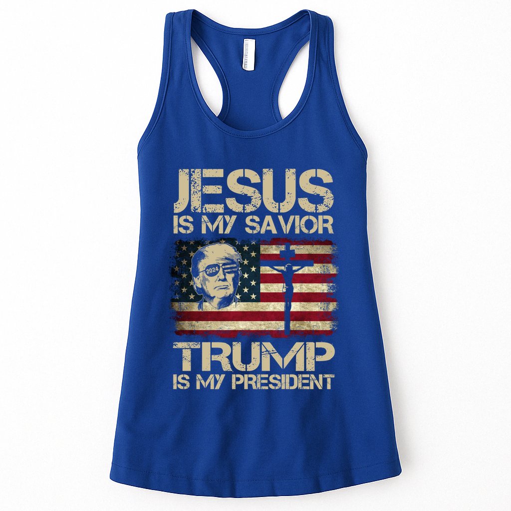 Jesus Is My Savior Trump Is My President Usa Flag Cute Gift Womens Tank Top