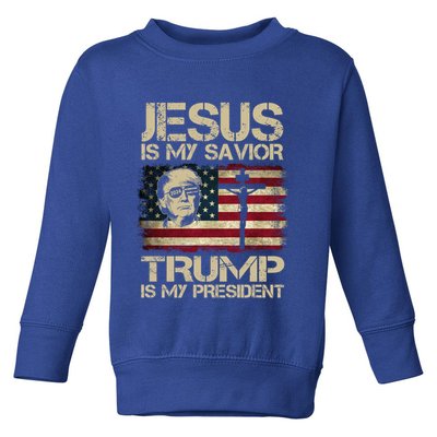 Jesus Is My Savior Trump Is My President Usa Flag Cute Gift Toddler Sweatshirt