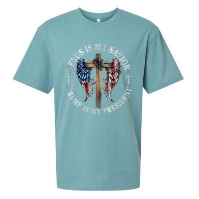 Jesus Is My Savior Trump Is My President 2024 Usa Flag Cross Sueded Cloud Jersey T-Shirt