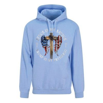 Jesus Is My Savior Trump Is My President 2024 Usa Flag Cross Unisex Surf Hoodie