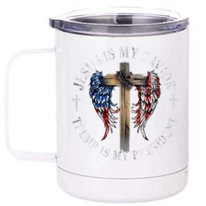 Jesus Is My Savior Trump Is My President 2024 Usa Flag Cross 12 oz Stainless Steel Tumbler Cup