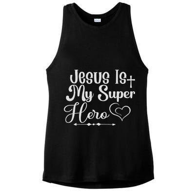 Jesus Is My Superhero Ladies PosiCharge Tri-Blend Wicking Tank