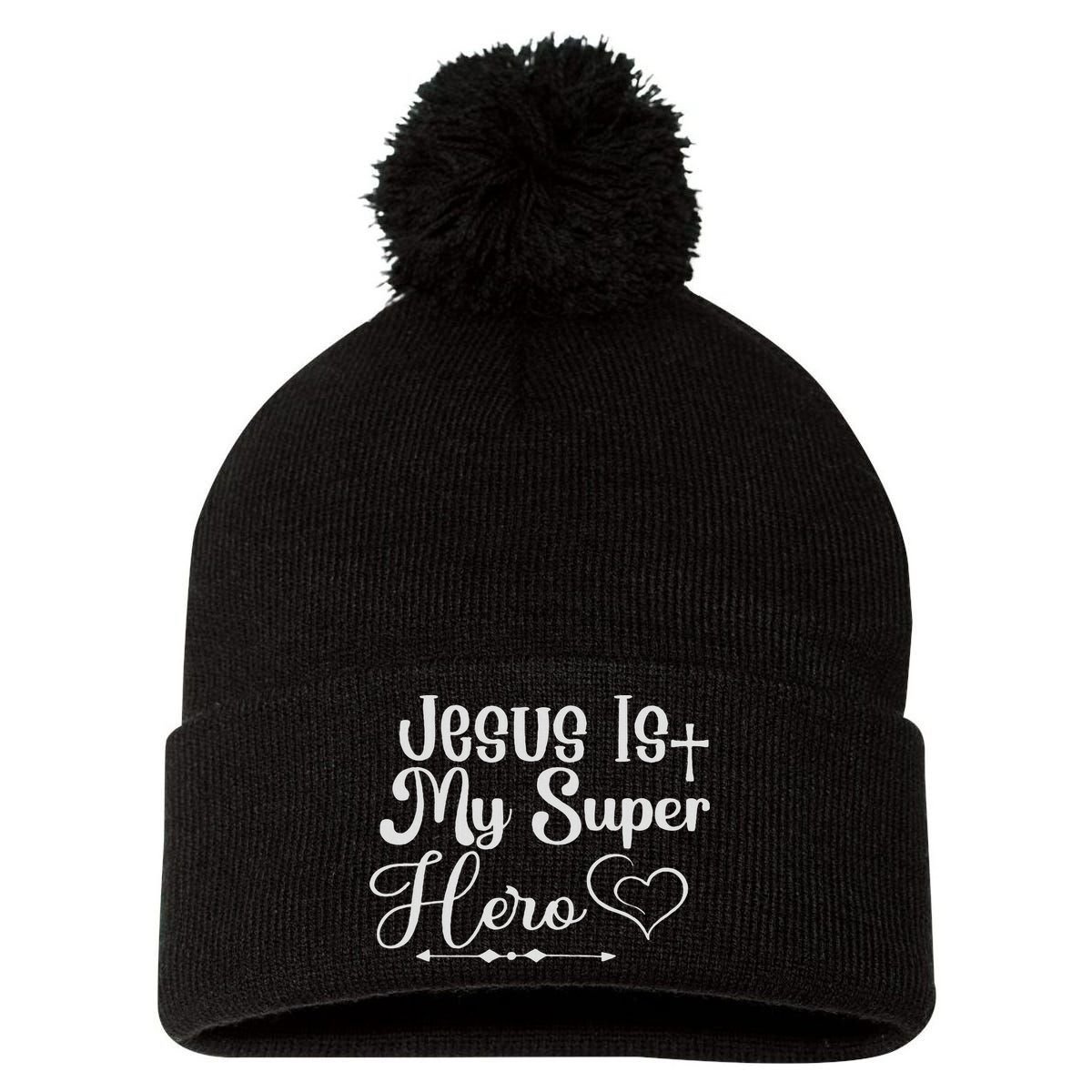 Jesus Is My Superhero Pom Pom 12in Knit Beanie
