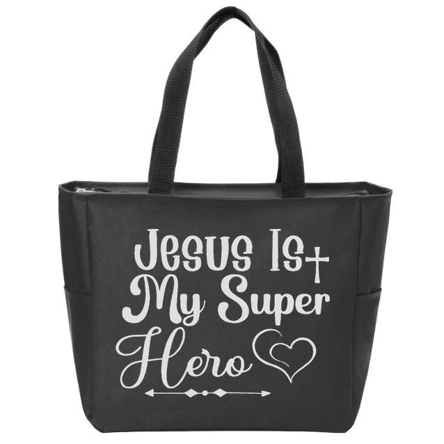 Jesus Is My Superhero Zip Tote Bag