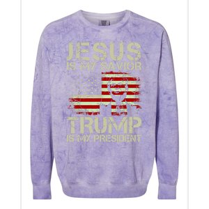 Jesus Is My Savior Trump Is My President Trump 2024 Usa Flag Gift Colorblast Crewneck Sweatshirt