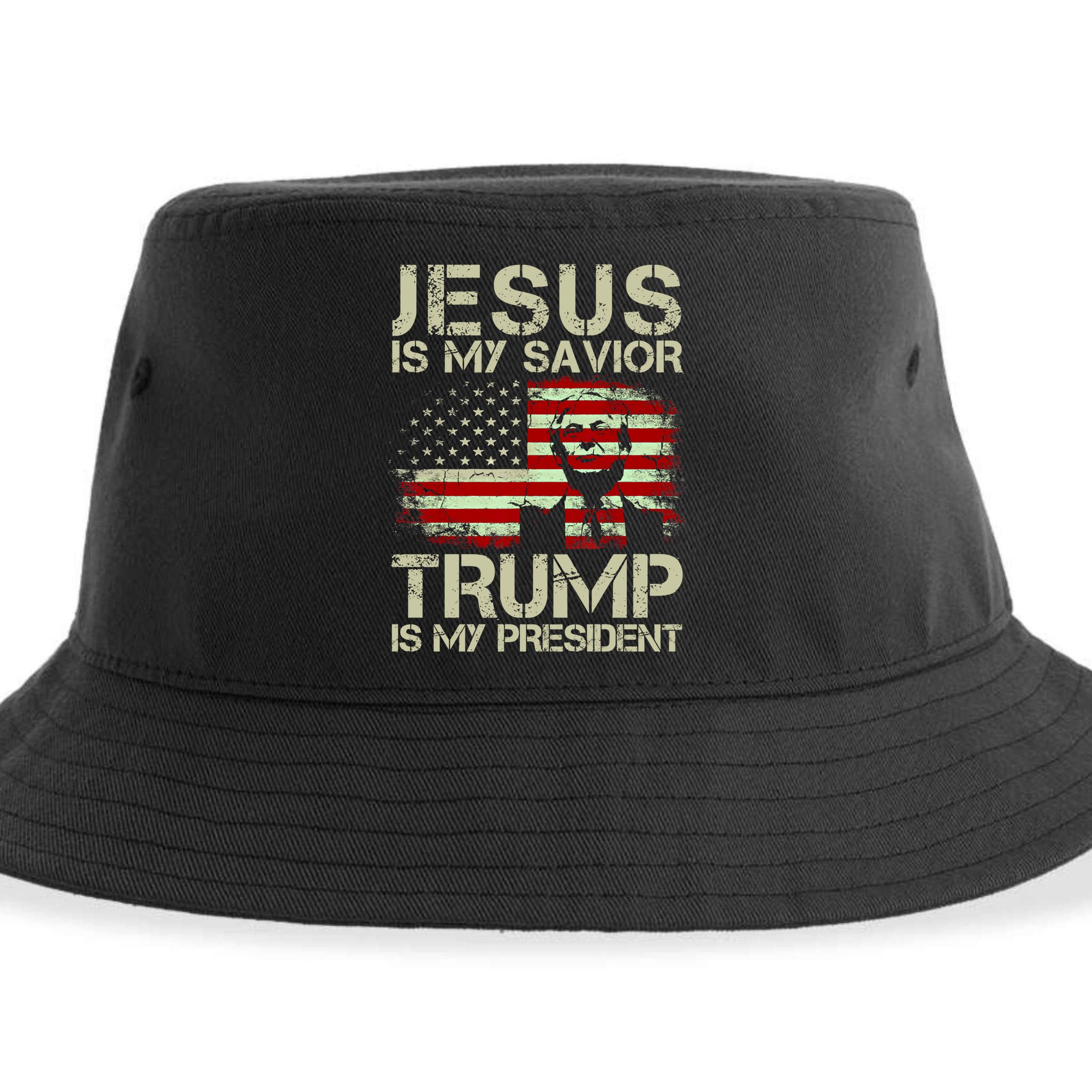 Jesus Is My Savior Trump Is My President Trump 2024 Usa Flag Gift Sustainable Bucket Hat
