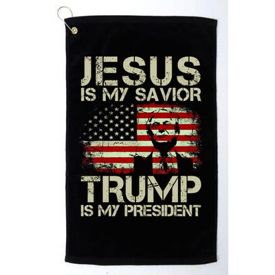 Jesus Is My Savior Trump Is My President Trump 2024 Usa Flag Gift Golf Towel